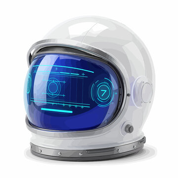 Astronaut Helmet in Futuristic Laboratory Environment with Metallic Accents and Blue-Tinted Visor in Front View