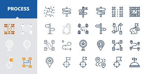 Directional signpost icons line style on a light beige background © KrishnaPada