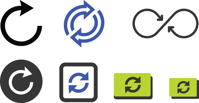 Refresh arrow loop icon set for reset reload history cycle infinity rotation process abstract website interface vector