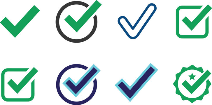 Green check mark icon set for approved survey success vote choice option checkbox list verified tasks vector