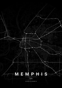 Modern Memphis City Map Poster Design, Noir Style Urban Street Grid Cartography