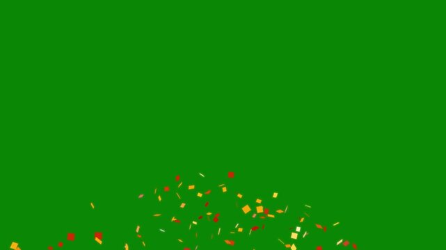 Festive colorful confetti particle explosion, from beginning loop isolated green screen, metallic foil pieces shower covering entire frame background, for happy birthday event promo video motion. 4k