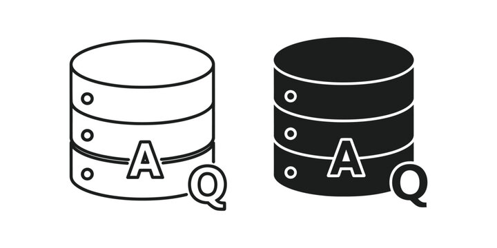 Database icons with A and Q letters signifying answers and questions in a clean design