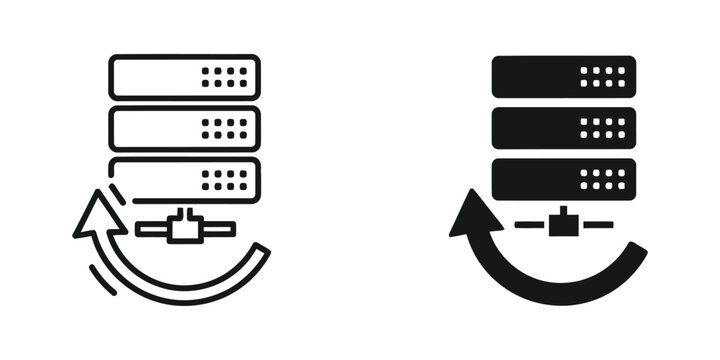 Server stack with refresh icon in flat design isolated on white background for data backup concept