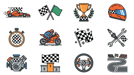 Obraz premium Motorsport and Racing Icons Collection