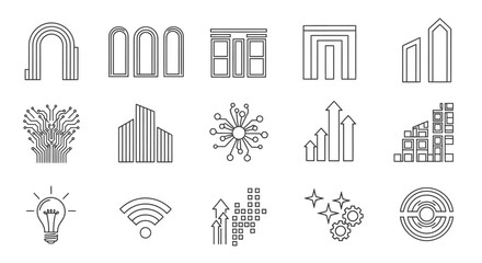 Collection of modern urban and technology icons. © NOXY 