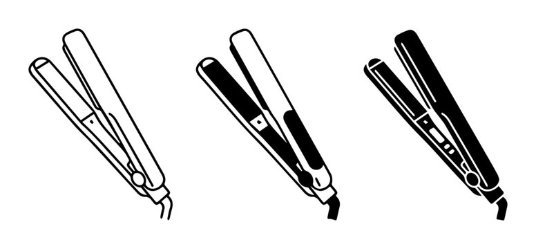 Hair Straightener Icons, Flat Iron Vector Set, Beauty Appliance Graphics
