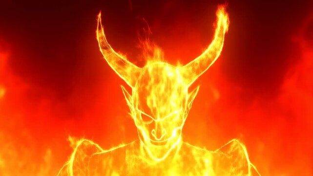 Fiery demon emerging with flames and intensity in high definition sequence