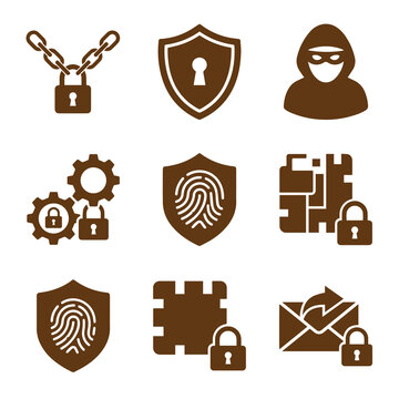 Security Icons Collection Brown Silhouette Shapes On White Background