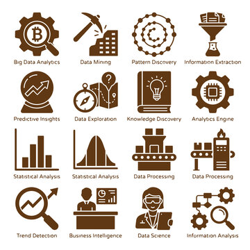 Data Mining Icon Brown Flat Vector Illustration On White Background