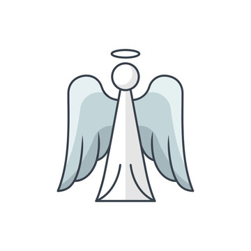 Angelic figure with halo and wings, modern flat design icon