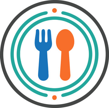 Vector icon of a plate with a fork and spoon, flat design symbol of dining, restaurant, or healthy eating, simple graphic illustration for food service