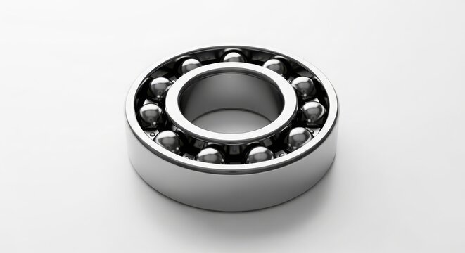 Closeup of a metallic ball bearing isolated on white background