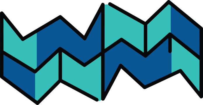 Zigzag Pattern with Blue and Cyan Shades in a Minimalist Design Featuring Flat Vector, Illustration, Geometric Shapes with Abstract Background