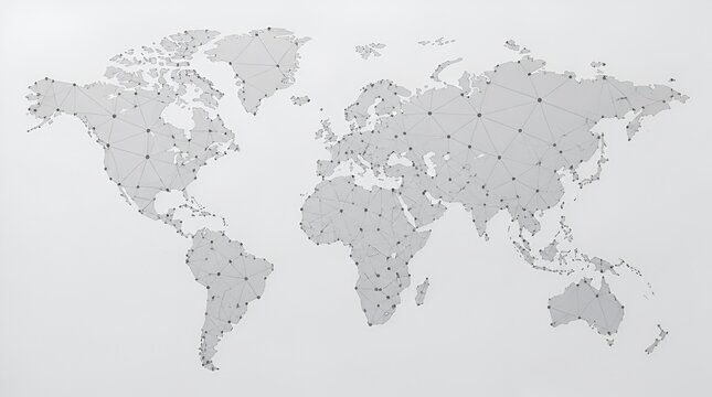 World map with global network connection lines and dots.