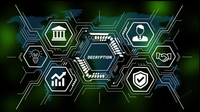 deception concept featuring business strategy, innovation, technology, data analysis, teamwork, and growth icons. 4k animation video world map  digital background 