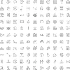 Fototapeta premium Collection of outline icons illustrating a wide range of concepts including business, technology, nature, healthcare, lifestyle, and social issues, presented in a minimal style
