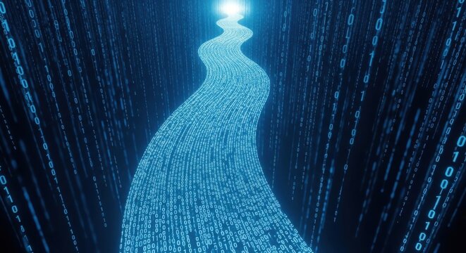 Digital path made of binary code representing data flow and technology