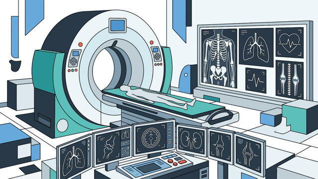 Advanced medical diagnostic room featuring an innovative xray machine for comprehensive patient imaging and internal examination