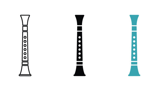 Recorder flute icon set outline solid color variations for music instrument and melody concepts