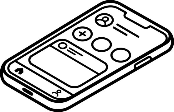 Hand-drawn smartphone illustration with communication app interface icons, vector art