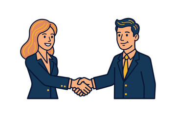 Fototapeta premium Business partnership handshake between smiling man and woman in formal wear