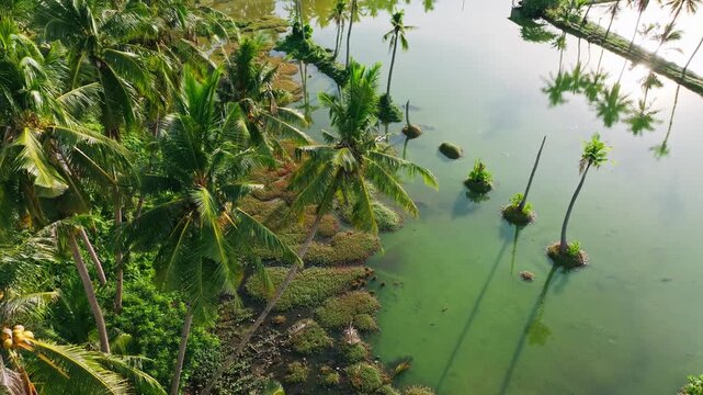 Slow drone glide reveals peaceful wetlands and lush coastal scenery in Cebu