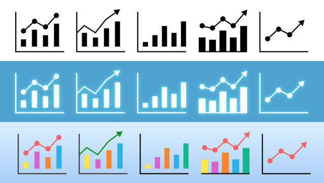 Set of Graph and Chart Icons in Various Styles