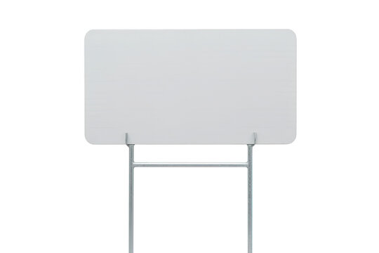 A blank white rectangular yard sign with a metal h-frame stake isolated on a solid black background, for custom outdoor, advertising messages