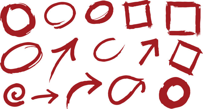 Red brush stroke arrows and shapes for creative design