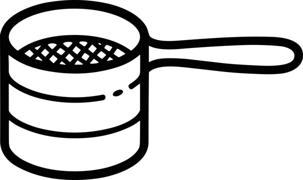 Simple Line Drawing of a Flour Sifter with Handle Isolated on White Background