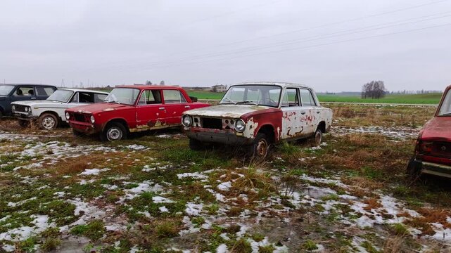 Weathered vintage vehicles reveal automotive history and years of neglect
