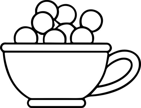 Black and White Line Art Cup of Bubble Tea with Boba Pearls