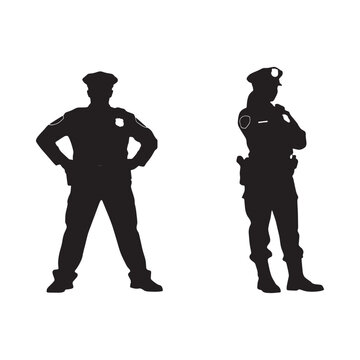Police Officer Silhouettes On White Background Two Poses