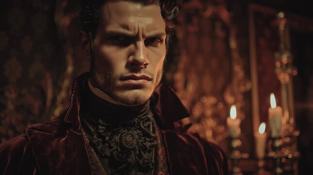 Gothic Vampire Man in Ornate Clothing with Candles