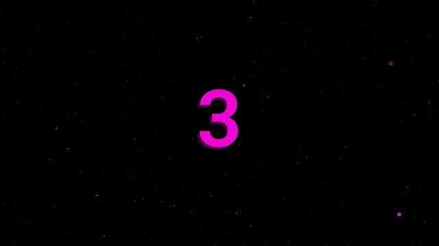 Pink 3D Numbers Countdown Animation on Black Background with Particles