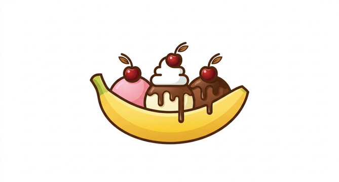 Banana split dessert logo vector illustration isolated on white background