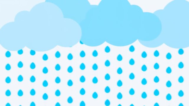 Static shot of clouds and raindrops falling in looping animated background with repeating pattern of blue droplets across frame