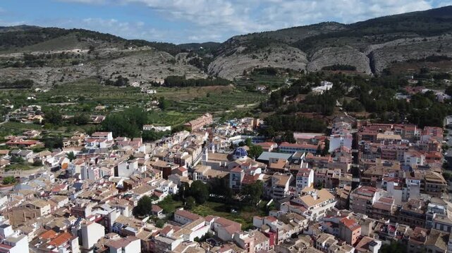 Orbiting around the old town of Ibi, Spain.