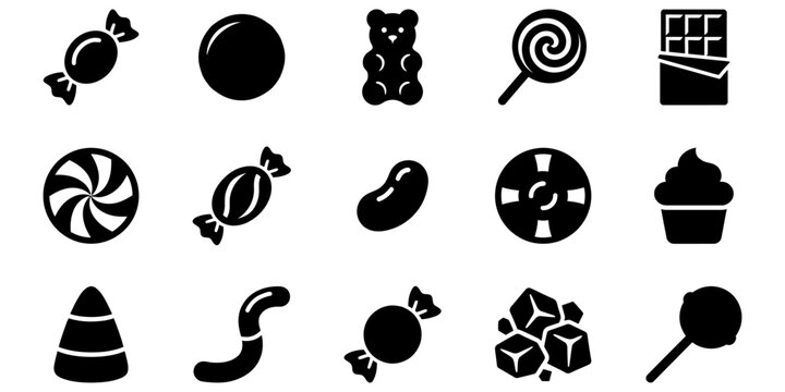 Candy and Sweet Treats Silhouette Icon Set