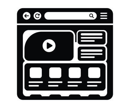 Black and white play button icon on video player interface