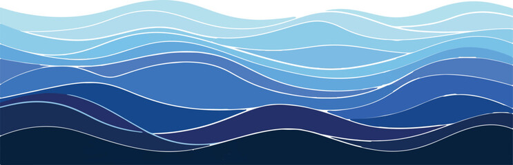 Stylized ocean wave pattern with blue layers abstract background wallpaper illustration backdrop decoration gradient composition creative peaceful ornament decorative © Muhammad