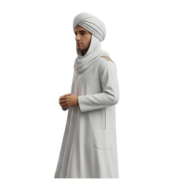 Man in Traditional White Thobe and Turban