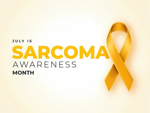 July is sarcoma awareness month with yellow ribbon symbol