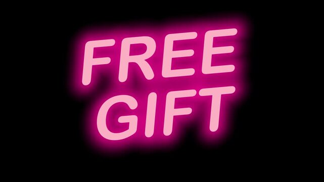 Vivid Pink Neon Indicator 'FREE GIFT' with Continuous Loop and Clear Background, Ideal for E-commerce Customer Rewards
