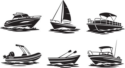 Six different types of boats on water © Soriyea