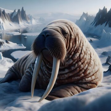 Photorealistic walrus, real‑world polar environment, natural lighting, accurate anatomy, cinematic depth of field, documentary style