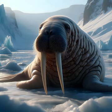 Photorealistic walrus, real‑world polar environment, natural lighting, accurate anatomy, cinematic depth of field, documentary style