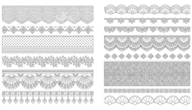 Collection of various ornate lace borders and patterns for design and decoration purposes