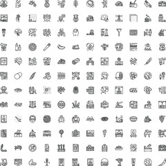 Fototapeta premium Diverse set of line art flat icons providing a comprehensive collection of symbols and pictograms for various industries, applications, and modern life themes